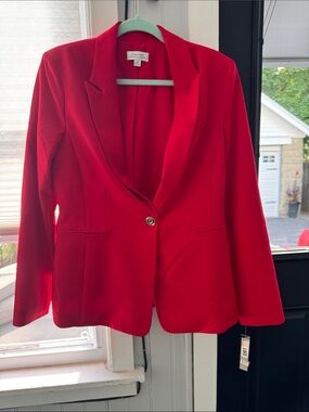 Tahari ASL Red Single-Button Notch Lapel Blazer